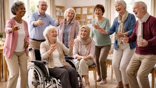 Lächelnde Senioren im Gemeinschaftsraum