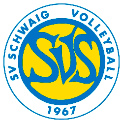 Logo des SV Schwaig Volleyball mit gelb-blauem Kreis, stilisierten Buchstaben SVS und Schriftzug SV Schwaig Volleyball 1967.