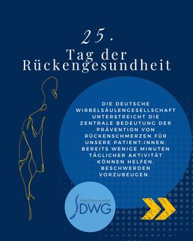 Ankündigung zum 25. Tag der Rückengesundheit der DWG in Blau und Gelb.