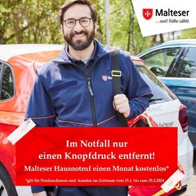 Wer sich im Zeitraum vom 15. Januar bis zum 29. Februar 2024 neu für einen Malteser Hausnotruf entscheidet, bekommt einen Monat geschenkt. Foto: Malteser