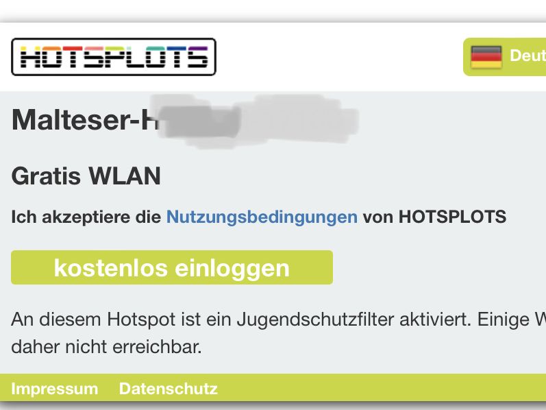 Login-Fenster Zugang zum Malteser Hotspot