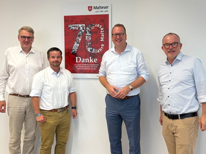 Gregor Goetz-Knoell, Andreas Hofmeister MdL, Christian Wendel MdL und Christoph Götz. Foto: Malteser