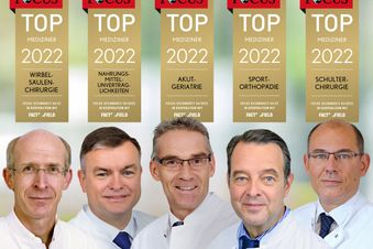 Fünf Ärzte mit FOCUS-Siegeln 2022 für verschiedene medizinische Fachbereiche.