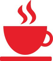 Illustration: rote Tasse, aus der es dampft, auf Untertasse