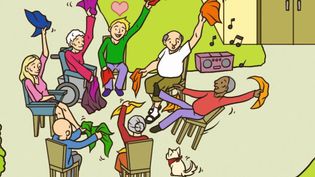 Cartoon einer Malteser Sitztanzgruppe