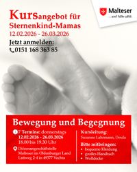 Plakat mit Füßchen eines Sternenkindes und Daten zum Kurs für trauernde Mütter.