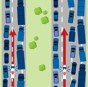 ls Gedankenstütze lässt sich merken: die Lücke zwischen Daumen und Zeigefinger der rechten Hand ist die Rettungsgasse - linker Fahrstreifen nach links, alle anderen nach rechts