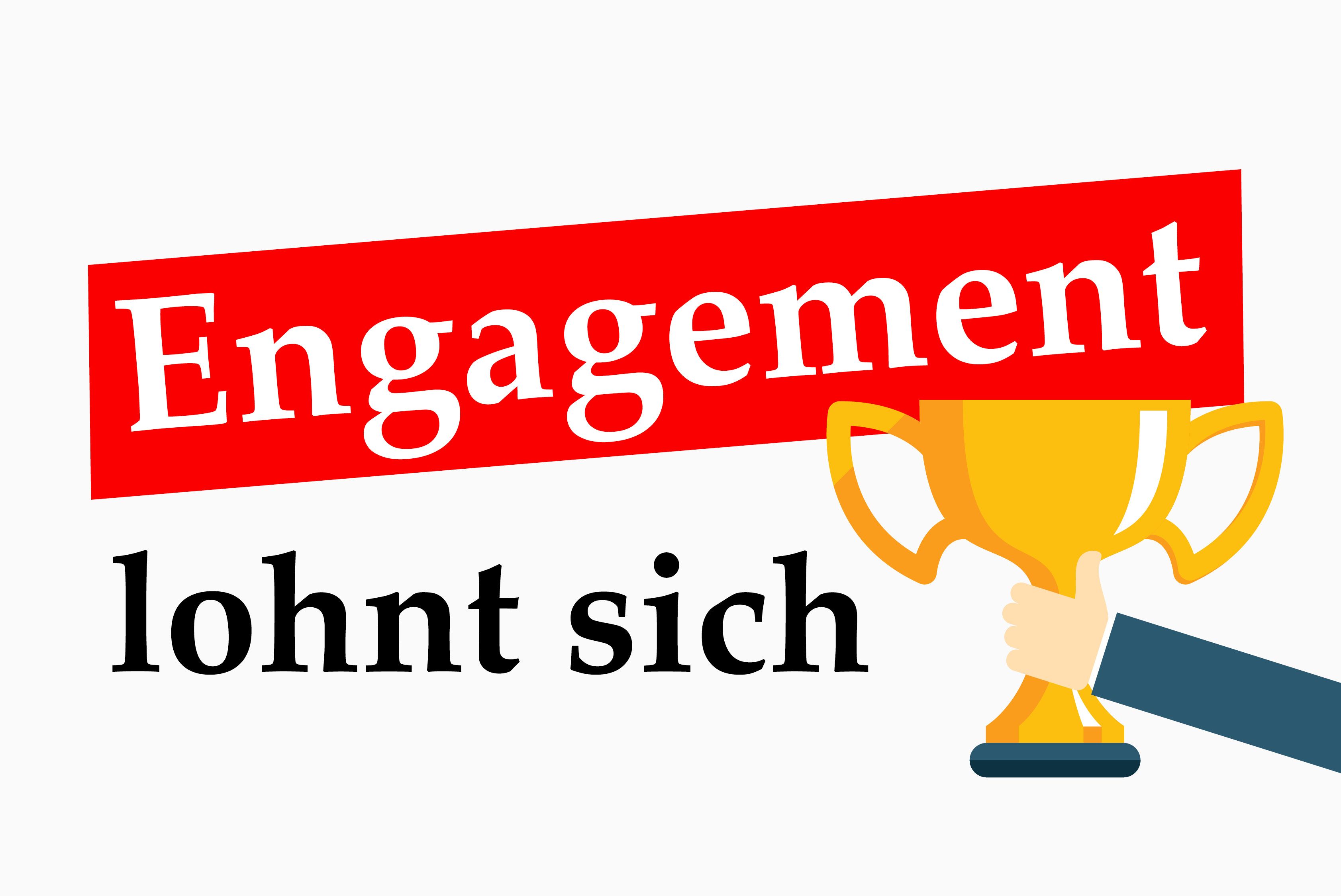 Grafik mit einem Pokal und der Schrift Engagement lohnt sich