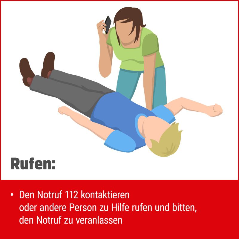 Abbildung Herzdruckmassage "Rufen"