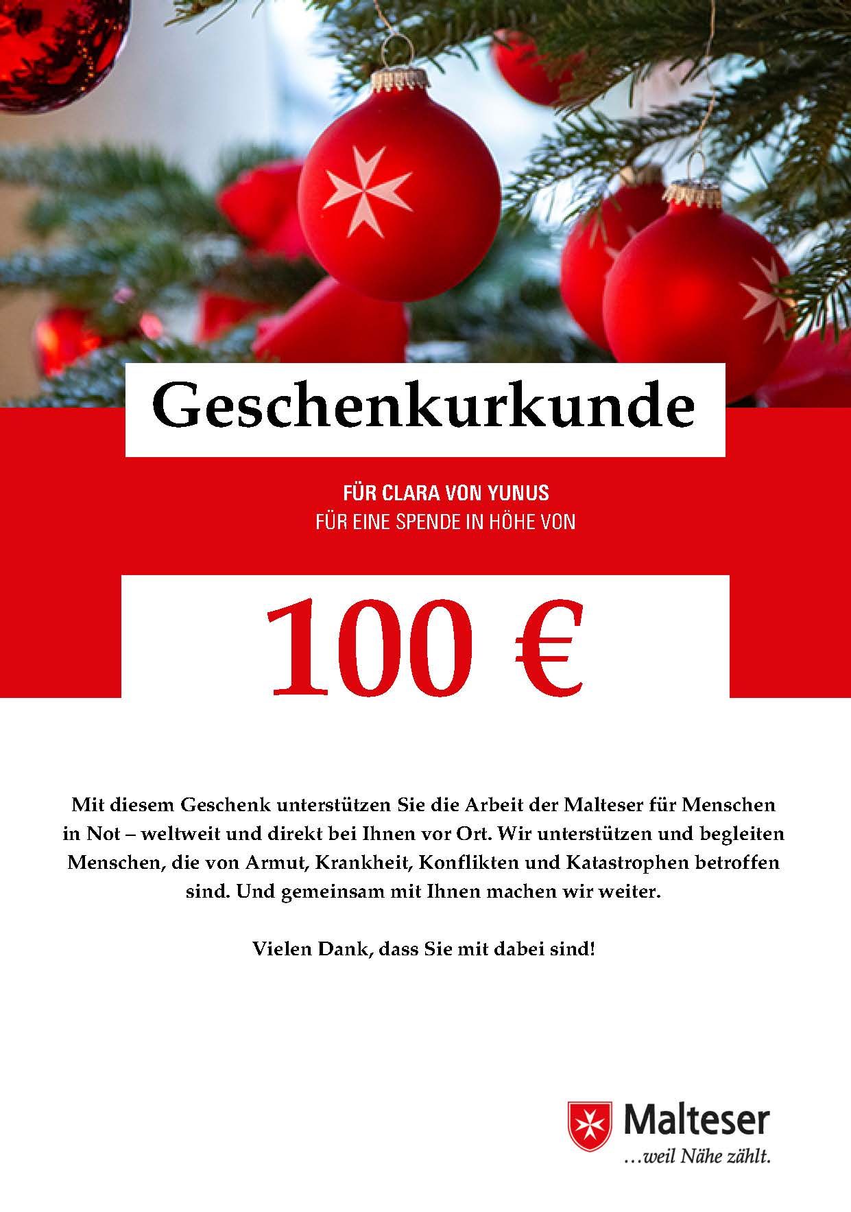 Spendenurkunde Weihnachten