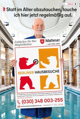 Plakatmotiv der Berliner Hausbesuche – Werbung für das kostenfreie Beratungsangebot zur Unterstützung im Alter.