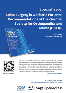 Titelblatt des Global Spine Journal mit Sonderausgabe zur Wirbelsäulenchirurgie bei geriat-rischen Patienten.