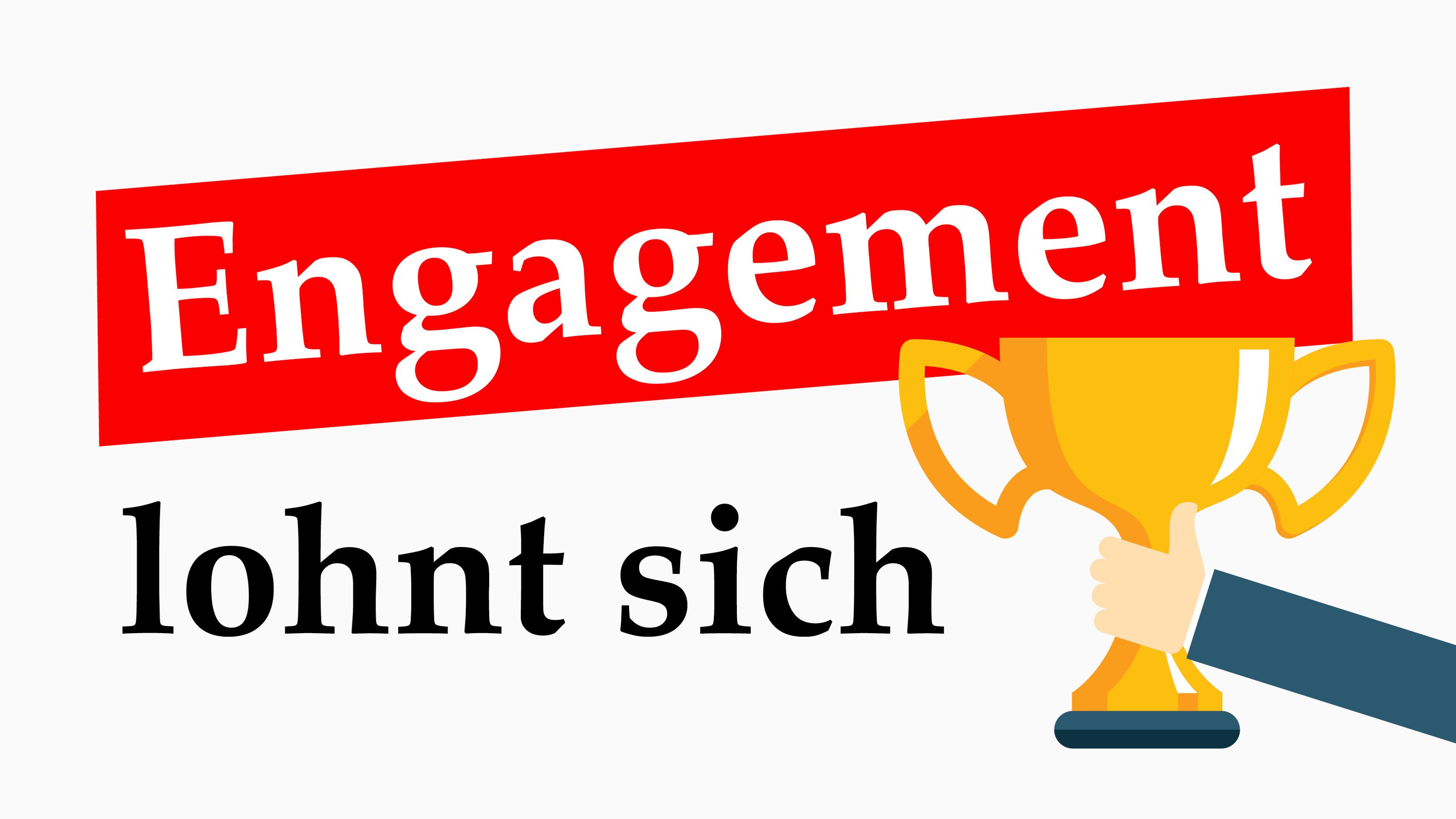 Grafik mit einem Pokal und der Schrift Engagement lohnt sich