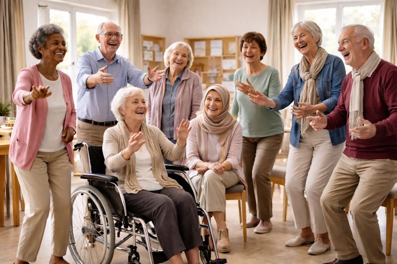 Lächelnde Senioren im Gesundheitszentrum