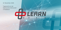Werbegrafik für das Bildungssymposium LEARN – Lernen & Ausbilden im Rettungswesen am 12. November 2026 im Tageszentrum der Sächsischen Wirtschaft in Radebeul. Das LEARN-Logo ist vor einem blau gestalteten Hintergrund mit vernetzten Linien und Punkten dargestellt, die Austausch, Bildung und Innovation symbolisieren.