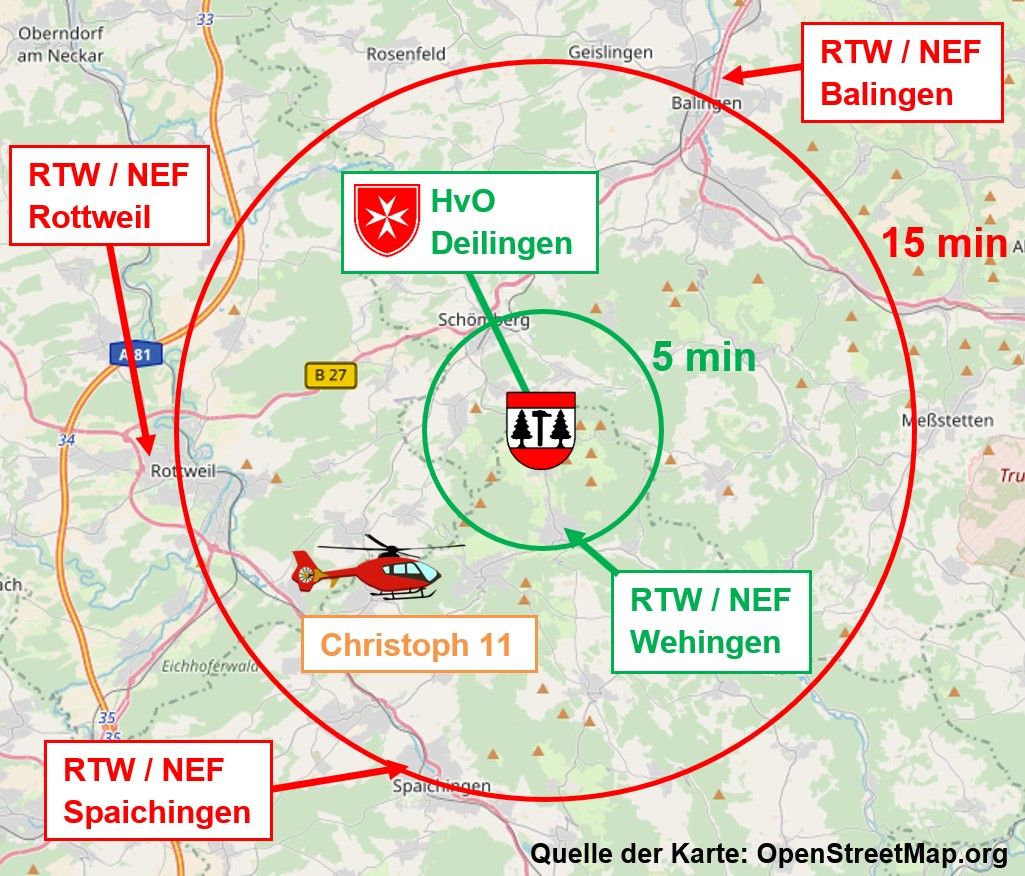 Eintreffzeiten Rettungsmittel in Deilingen