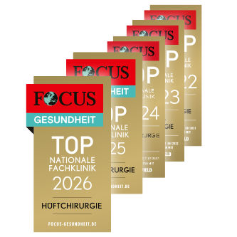 Focus-Siegel 2022 bis 2025 für das Malteser Waldkrankenhaus St. Marien im Bereich Hüftchirurgie.