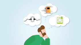 Die Grafik zeigt einen Mann der an einen Stromausfall und die betroffenen elektrischen Geräte denkt 