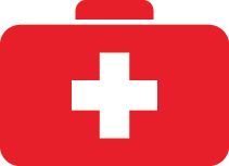 Logo: roter Koffer mit weißem Kreuz als Symbol für Erste Hilfe
