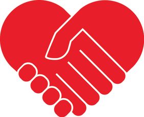 Rotes Herz mit faltenden Händen