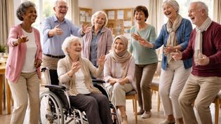 Lächelnde Senioren im Gemeinschaftsraum