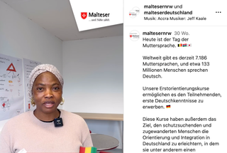 Screenshot eines Instagram Reel zum Tag der Muttersprache welches Teilnehmende eines Erstorientierungskurses zeigt, die sich auf ihrer Muttersprache vorstellen