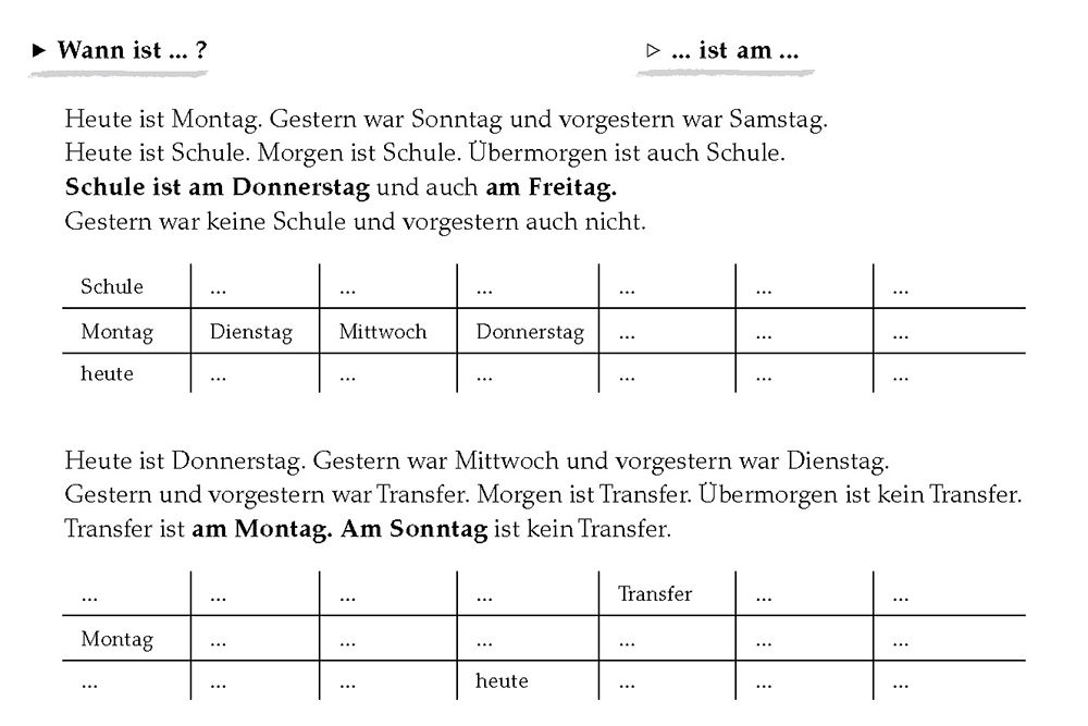 Aufgabe aus dem Malteser Deutschlernheft zum Thema "Tageszeiten".