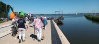 Personen stehen am Uferbereich des Dümmer und sehen auf die freie, weite Wasserfläche