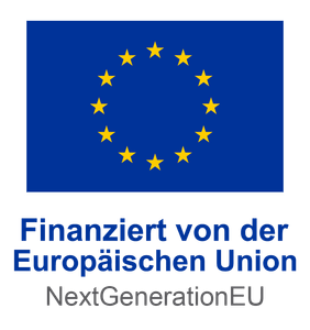 Logo der Europäischen Union NextGenerationEU in blau mit gelben Sternen.