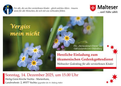 Plakat zur Ankündigung des Gedenkgottesdienstes für verstorbene Kinder