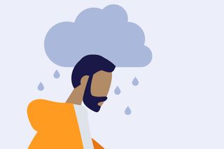 Skizze eines Mannes mit einer regnerischen Wolke am Kopf