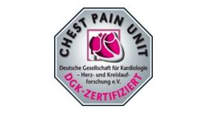 Siegel „Chest Pain Unit“ der Deutschen Gesellschaft für Kardiologie, DGK-zertifiziert.