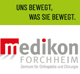 Logo mit Schriftzug: „Uns bewegt, was Sie bewegt. medikon Forchheim – Zentrum für Orthopädie und Chirurgie“.