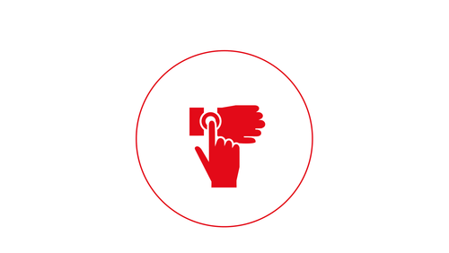 Hausnotruf Icon von zwei Händen, die den Hausnotruf aktivieren mittels Notfallarmband.