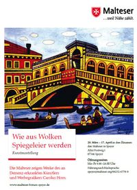 Zu sehen ist ein Bild des Künstlers Carolus Horn, auf dem 3 Boote unter einer Brücke durchfahren. Foto: Malteser