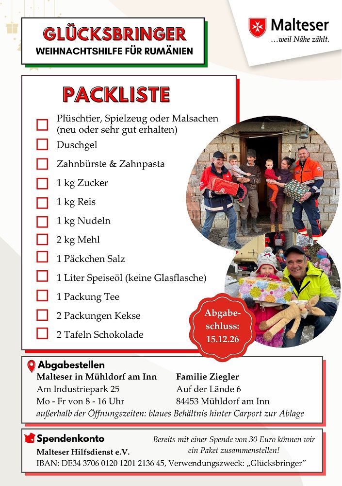 Das Bild enthält Informationen zur Packliste und zur Abgabefrist.