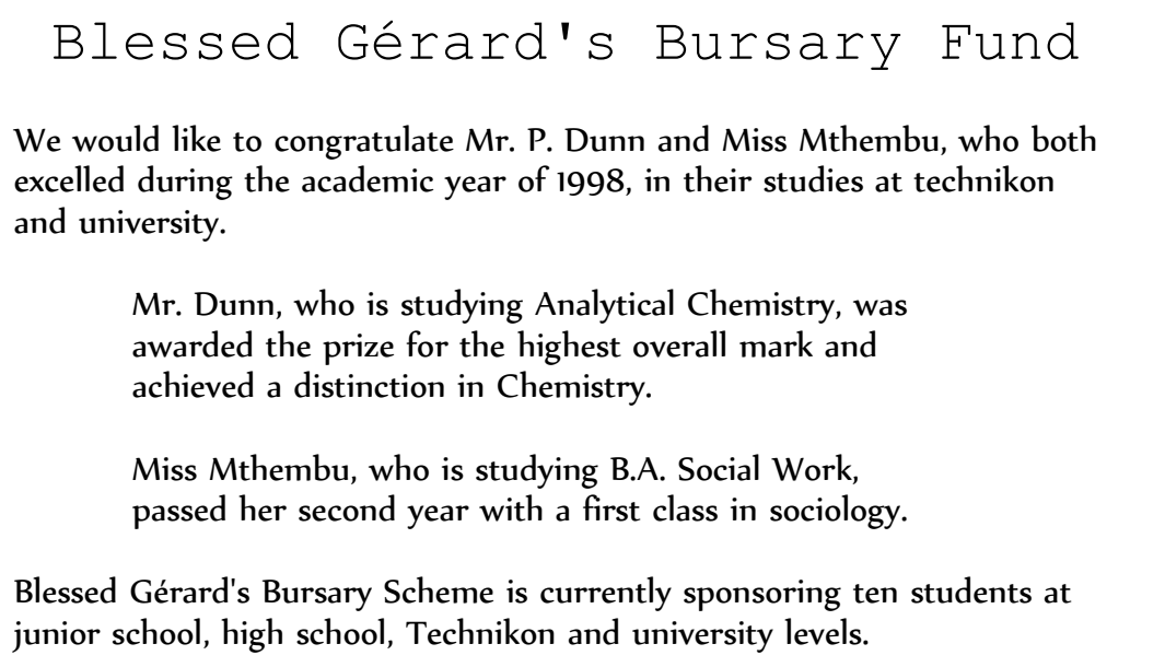 Newsletter excerpt about two students’ achievements in 1998