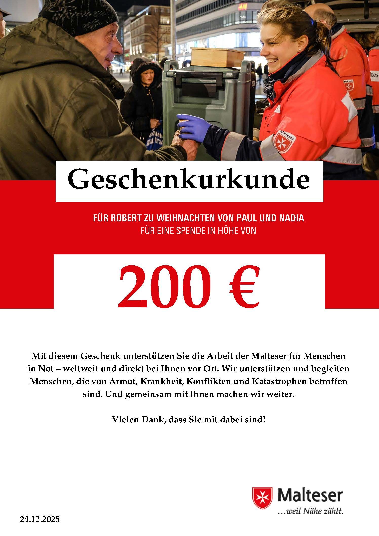 Spendenurkunde Weihnachten