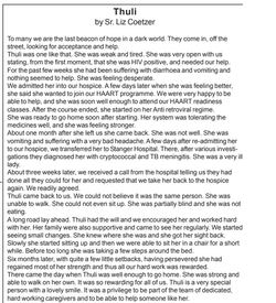 Archival excerpt headed Thuli from newsletter no. 25, Christmas 2005