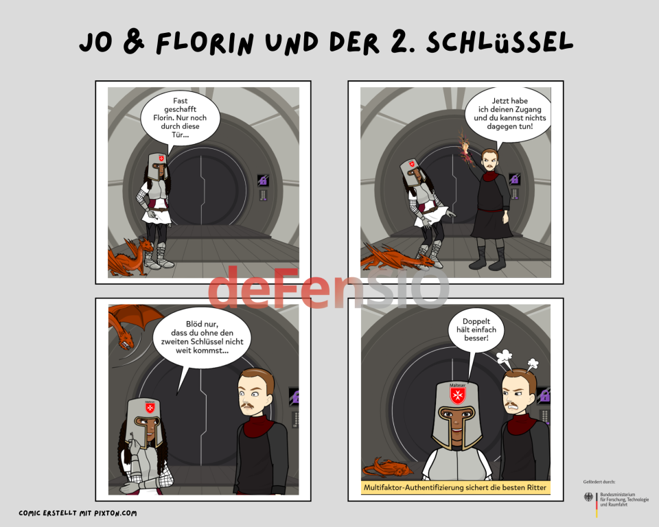 Comic von Mateserritterin JO, die dank eines zweiten Schlüssels die Malteserdaten sichert.