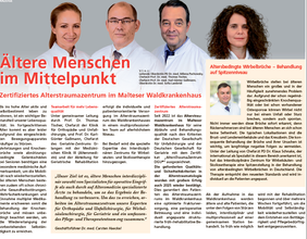 Zeitungsartikel über das Alterstraumazentrum mit Fotos von vier Ärztinnen und Ärzten des Malteser Waldkrankenhauses.
