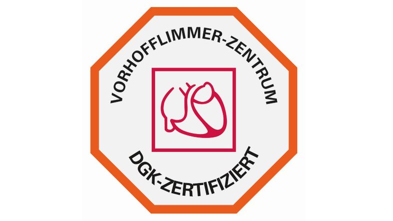 Logo des Vorhofflimmer-Zentrums mit DGK-Zertifizierung.