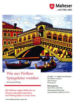 Zu sehen ist ein Bild des Künstlers Carolus Horn, auf dem 3 Boote unter einer Brücke durchfahren. Foto: Malteser