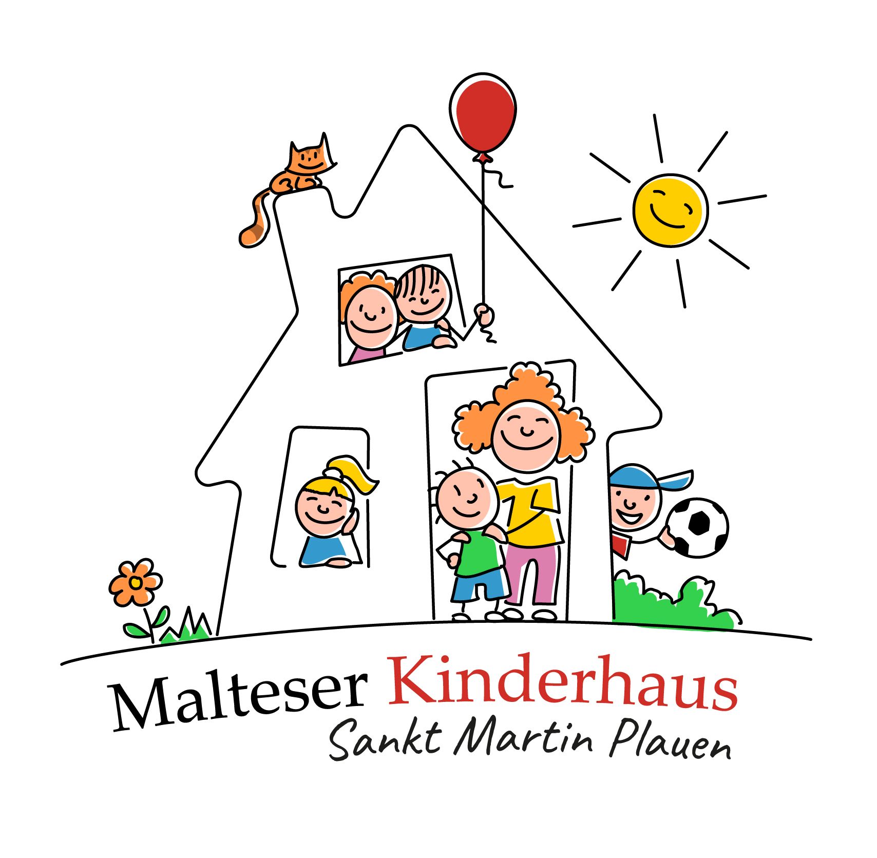 Ein Haus gefüllt mit fröhlichen Kindern, Erzieherin einer schönen Sonne erstrahlen.