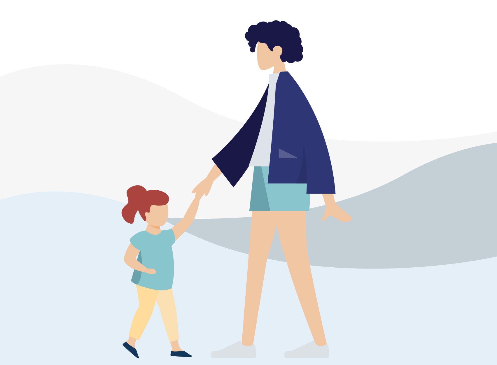 Skizze von Mutter und Kind, Hand in Hand