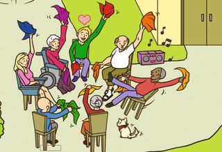 Cartoon einer Malteser Sitztanzgruppe